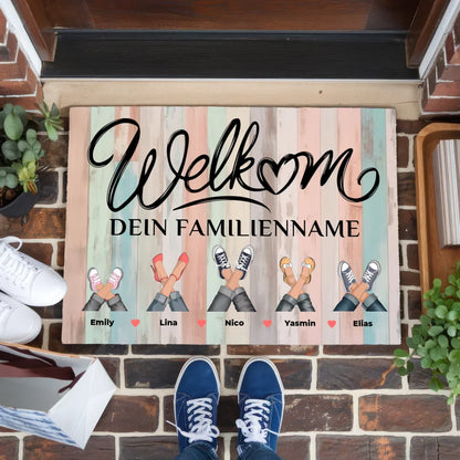 Personalisierte Fußmatte Willkommen Auf Niederländisch Welkom Holz Bunt Pastell 1