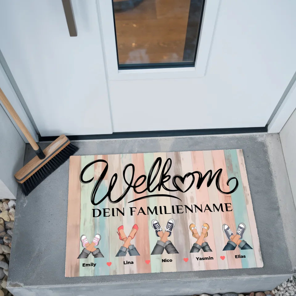 Personalisierte Fußmatte Willkommen Auf Niederländisch Welkom Holz Bunt Pastell 2