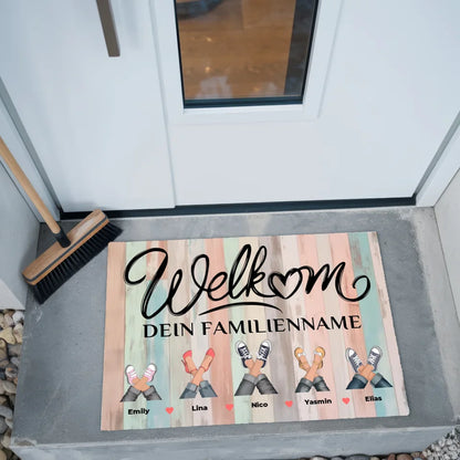 Personalisierte Fußmatte Willkommen Auf Niederländisch Welkom Holz Bunt Pastell 2
