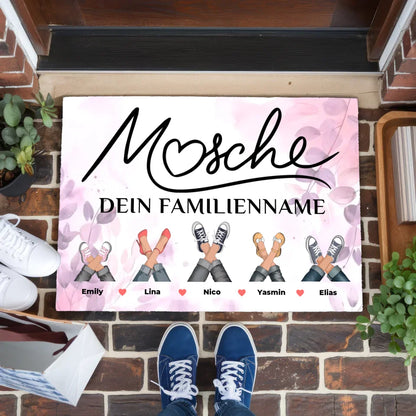 Fußmatte personalisiert Familie Willkommen Auf Pfälzisch Mosche Pink Rosa Floral