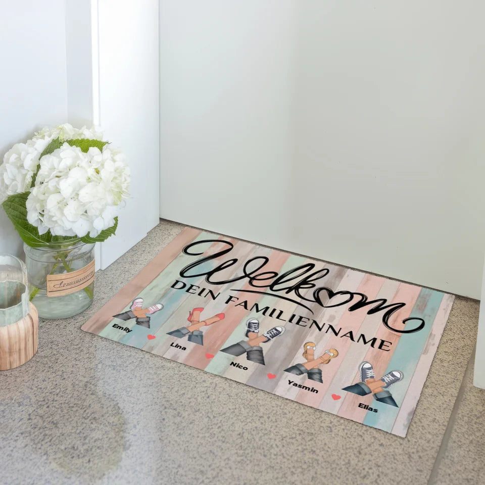 Personalisierte Fußmatte Willkommen Auf Niederländisch Welkom Holz Bunt Pastell 3