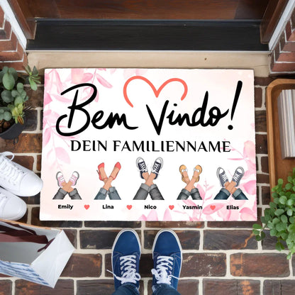 Personalisierte Familien Fußmatte Rosa Floral Willkommen Bem Vindo