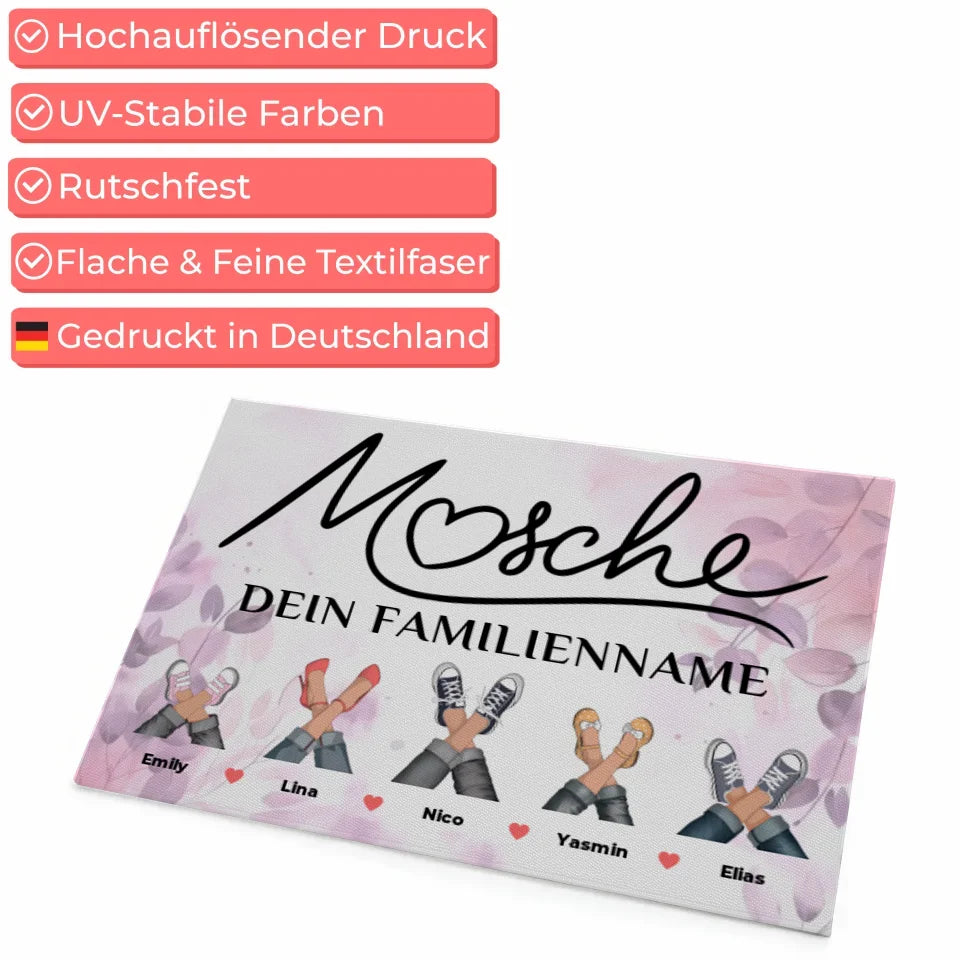 Fußmatte personalisiert Familie Willkommen Auf Pfälzisch Mosche Pink Rosa Floral