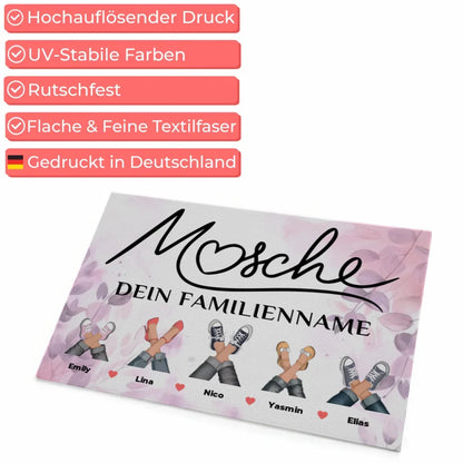 Fußmatte personalisiert Familie Willkommen Auf Pfälzisch Mosche Pink Rosa Floral