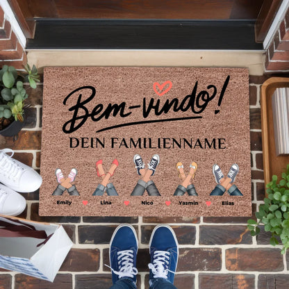 Personalisierte Familie Fußmatte Dunkelbraun Willkommen Bem Vindo!