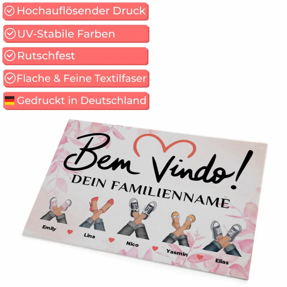 Personalisierte Familien Fußmatte Rosa Floral Willkommen Bem Vindo