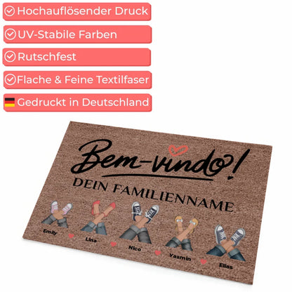 Personalisierte Familie Fußmatte Dunkelbraun Willkommen Bem Vindo!