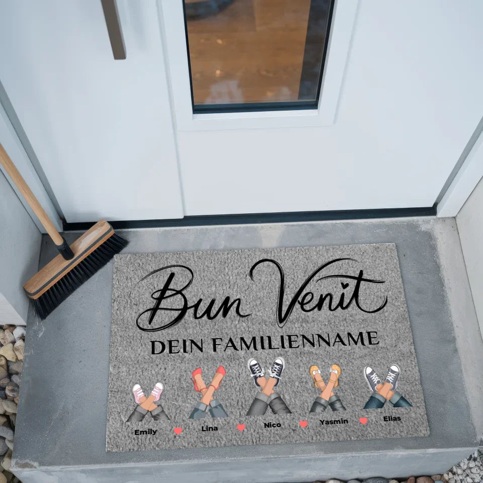 Personalisierte Fußmatte Grau mit Namen Willkommen Auf Rumänisch Bun Venit 2