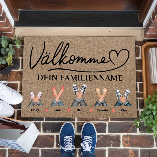 Personalisierte Fußmatte Willkommen Auf Schwedisch Braun Hell