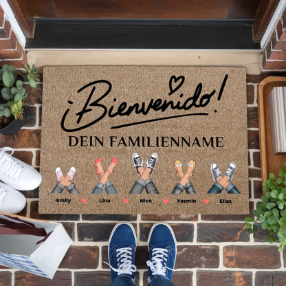 Personalisierte Fußmatte Familie Willkommen Auf Spanisch Braun Hell