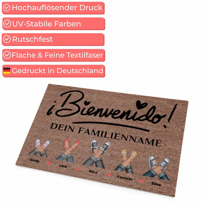 Personalisierte Familie Fußmatte Dunkelbraun ¡Bienvenido!