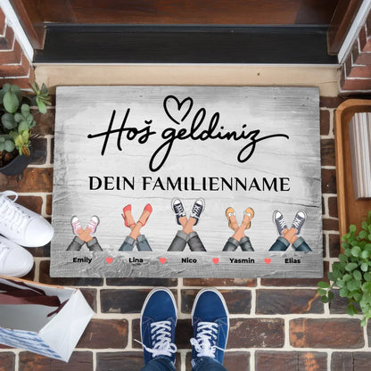 Personalisierte Fußmatte Hoş Geldiniz Vintage Holz Grau