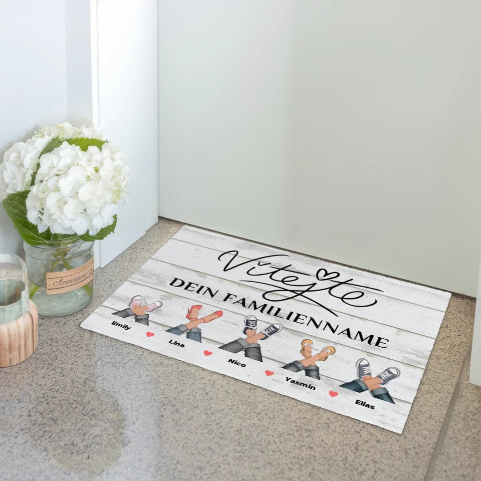 Personalisierte Familie Fußmatte mit Namen Willkommen Vítejte Vintage Weiß Sehr 3