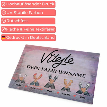 Personalisierte Familien Fußmatte mit Namen Vintage Holz Bunt Vítejte