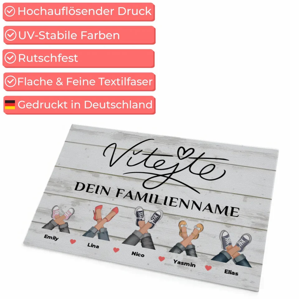 Personalisierte Familie Fußmatte mit Namen Willkommen Vítejte Vintage Weiß Sehr 4