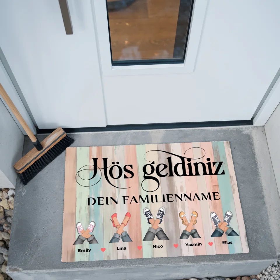 Fußmatte mit Namen Willkommen auf Türkisch Holz Bunt Pastell Design 2