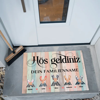Fußmatte mit Namen Willkommen auf Türkisch Holz Bunt Pastell Design 2