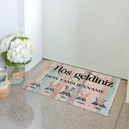 Fußmatte mit Namen Willkommen auf Türkisch Holz Bunt Pastell Design 3