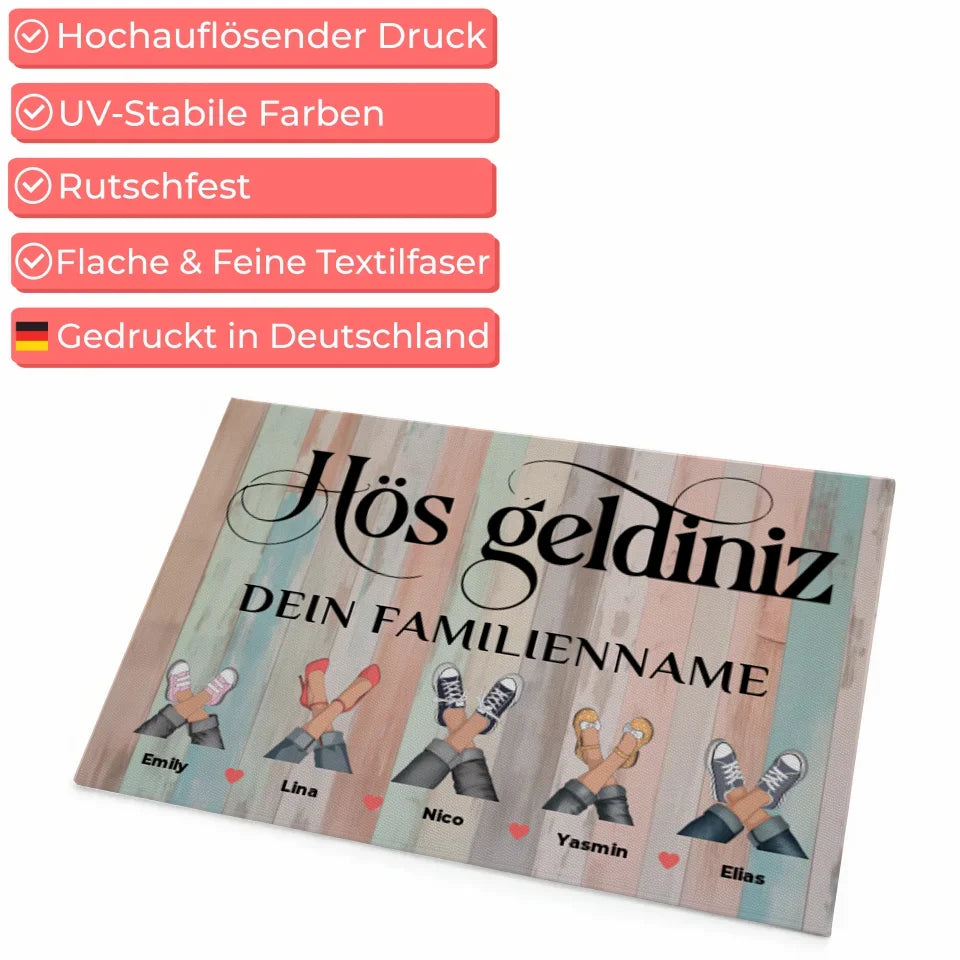 Fußmatte mit Namen Willkommen auf Türkisch Holz Bunt Pastell Design 4