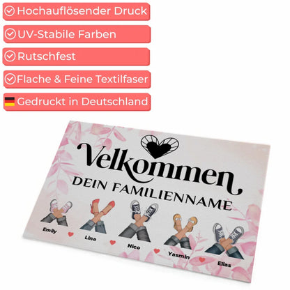 Personalisierte Fußmatte Familie Rosa Floral Willkommen Auf Dänisch