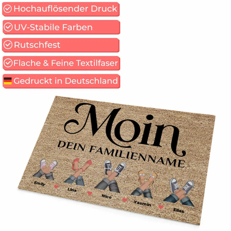 Personalisierte Familien Fußmatte Moin Braun mit Namen gestalten 4