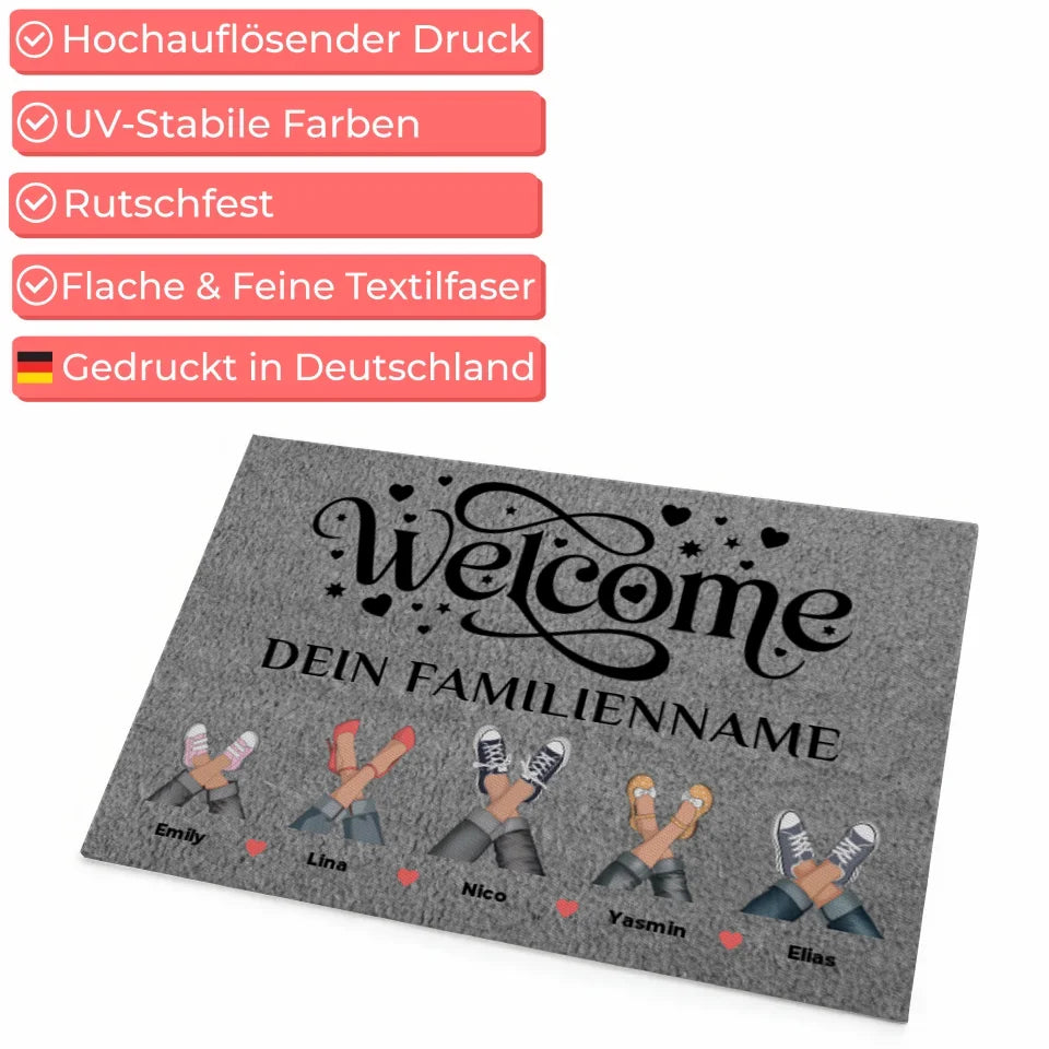 Personalisierte Fußmatte mit Namen Welcome Grau gestalten