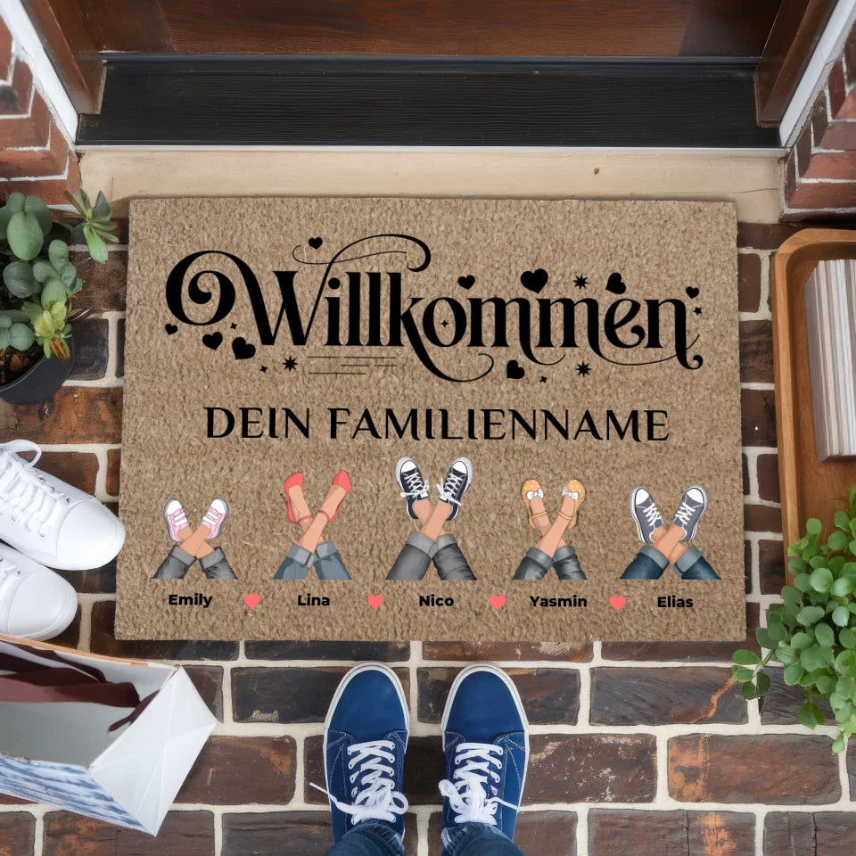 Fußmatte Braun Hell mit Namen Herzlich Willkommen personalisierte Geschenke 1
