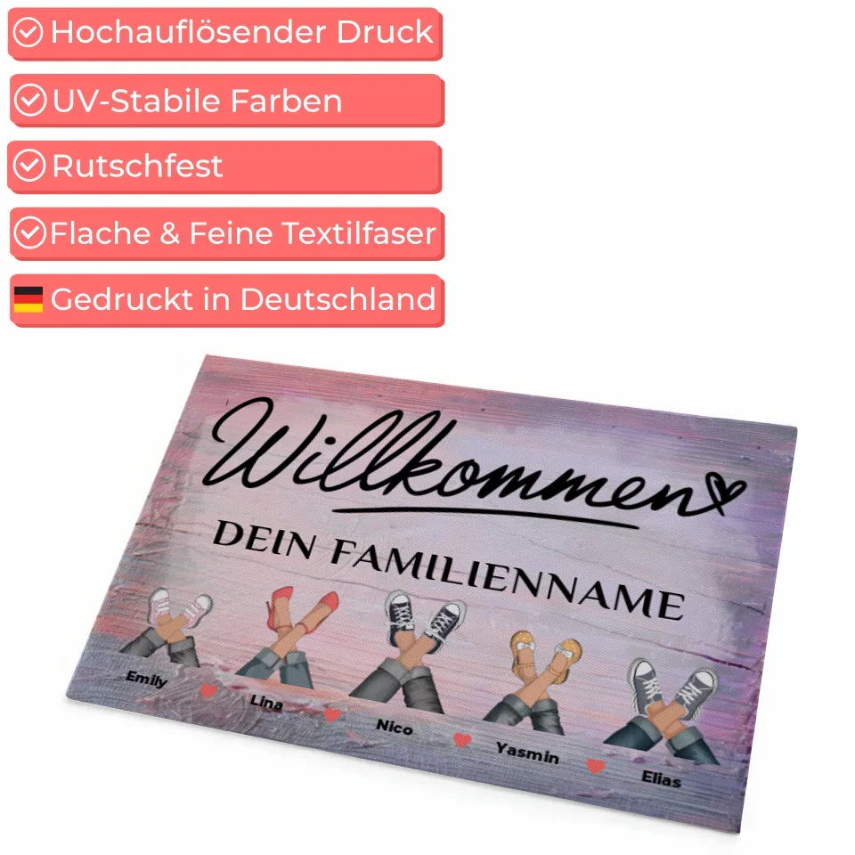 Fußmatte personalisiert Familie Willkommen Vintage Holz Bunt Geschenkideen