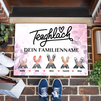 Familien Fußmatte mit Namen Pink Rosa Floral Teaghlach Design