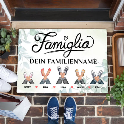 Personalisierte Fußmatte mit Namen Famiglia Eukalyptus Stil für die Familie