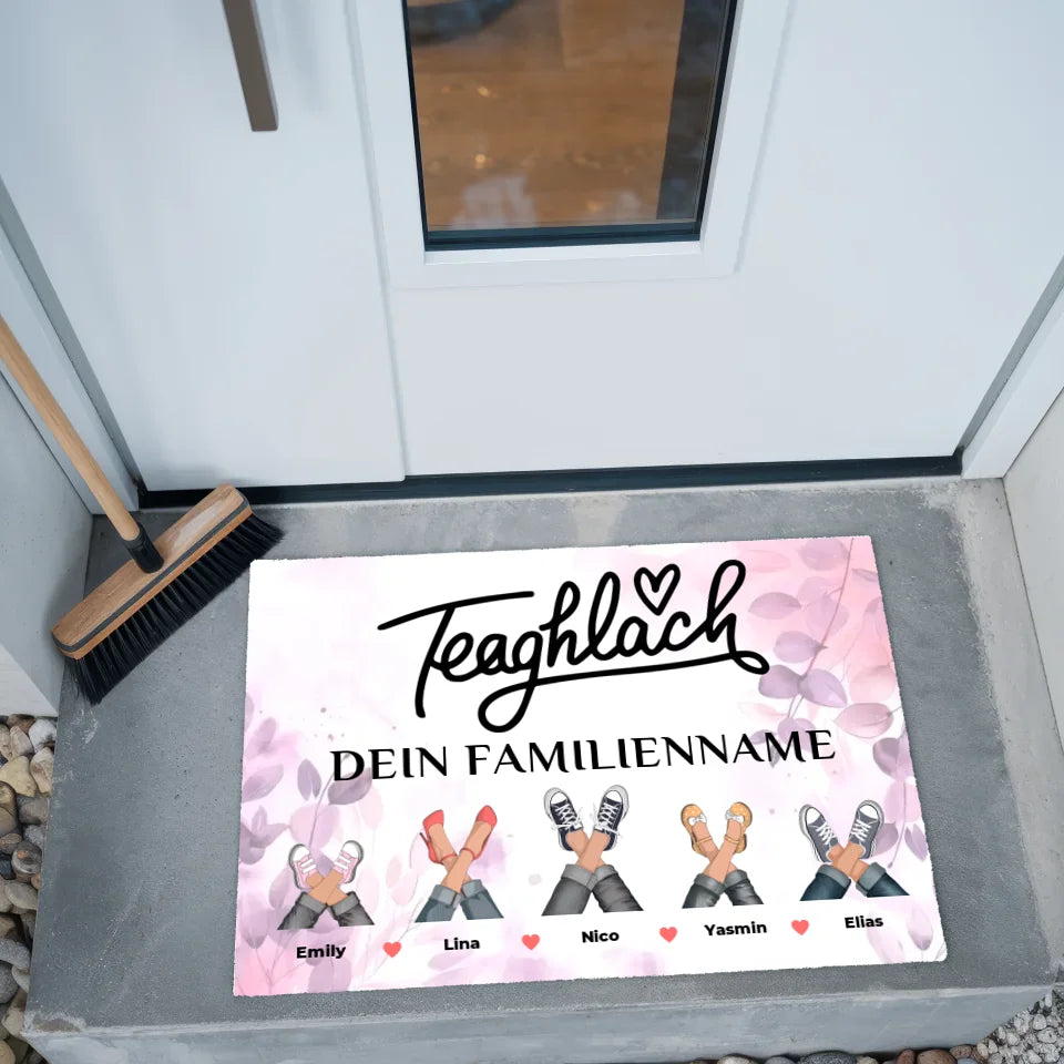 Familien Fußmatte mit Namen Pink Rosa Floral Teaghlach Design