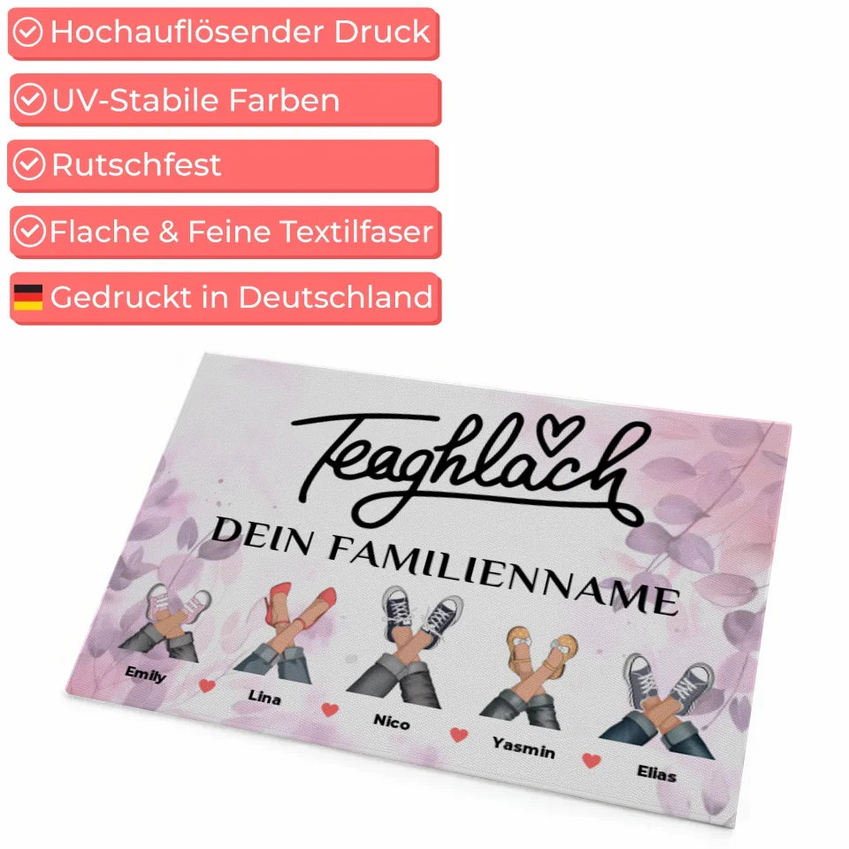 Familien Fußmatte mit Namen Pink Rosa Floral Teaghlach Design