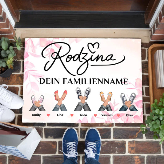 Personalisierte Fußmatte Familie Auf Polnisch Rodzina Rosa Floral