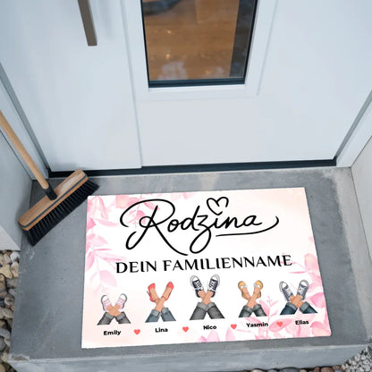Personalisierte Fußmatte Familie Auf Polnisch Rodzina Rosa Floral 2
