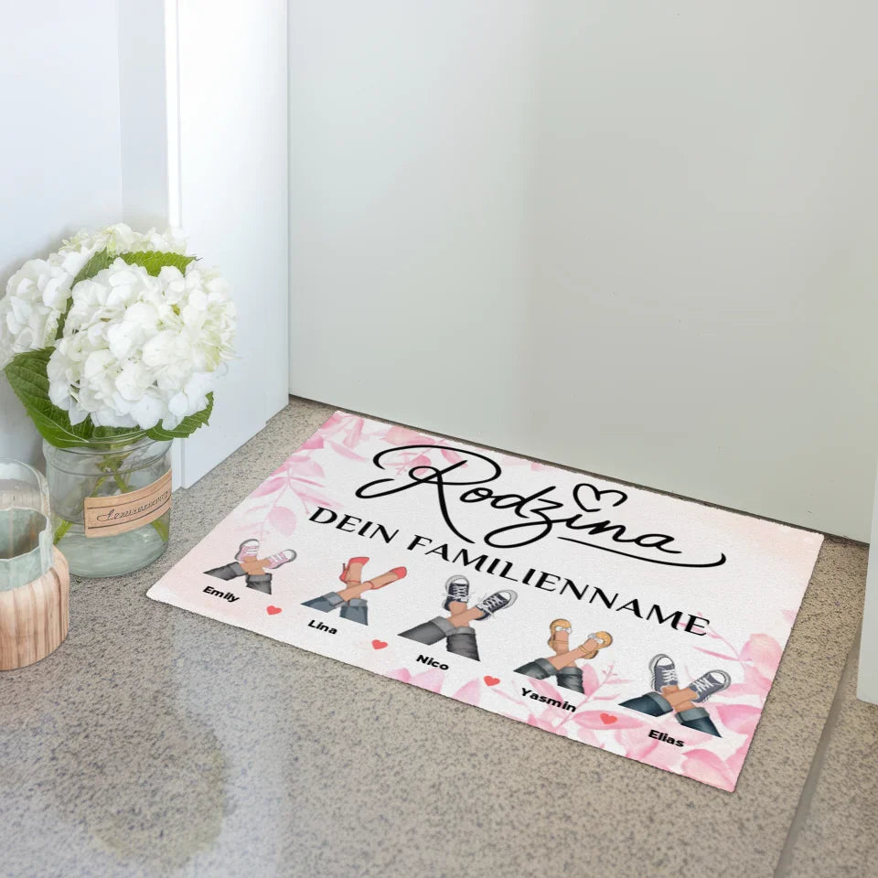 Personalisierte Fußmatte Familie Auf Polnisch Rodzina Rosa Floral 3