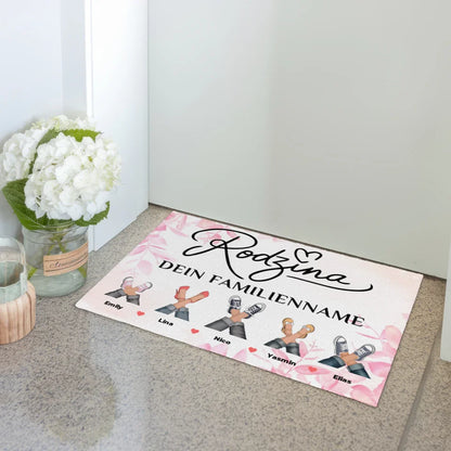 Personalisierte Fußmatte Familie Auf Polnisch Rodzina Rosa Floral 3
