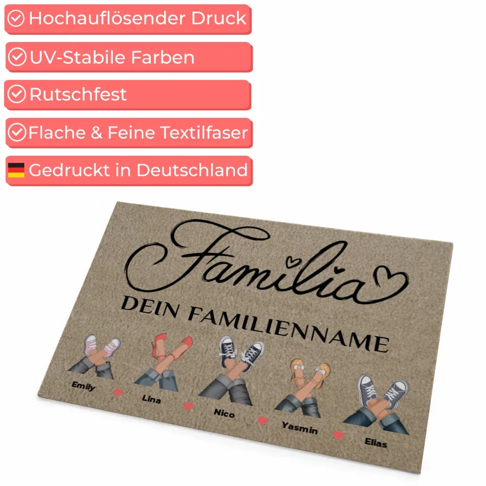 Personalisierte Familie Fußmatte Beige mit Namen für Familie Auf Spanisch