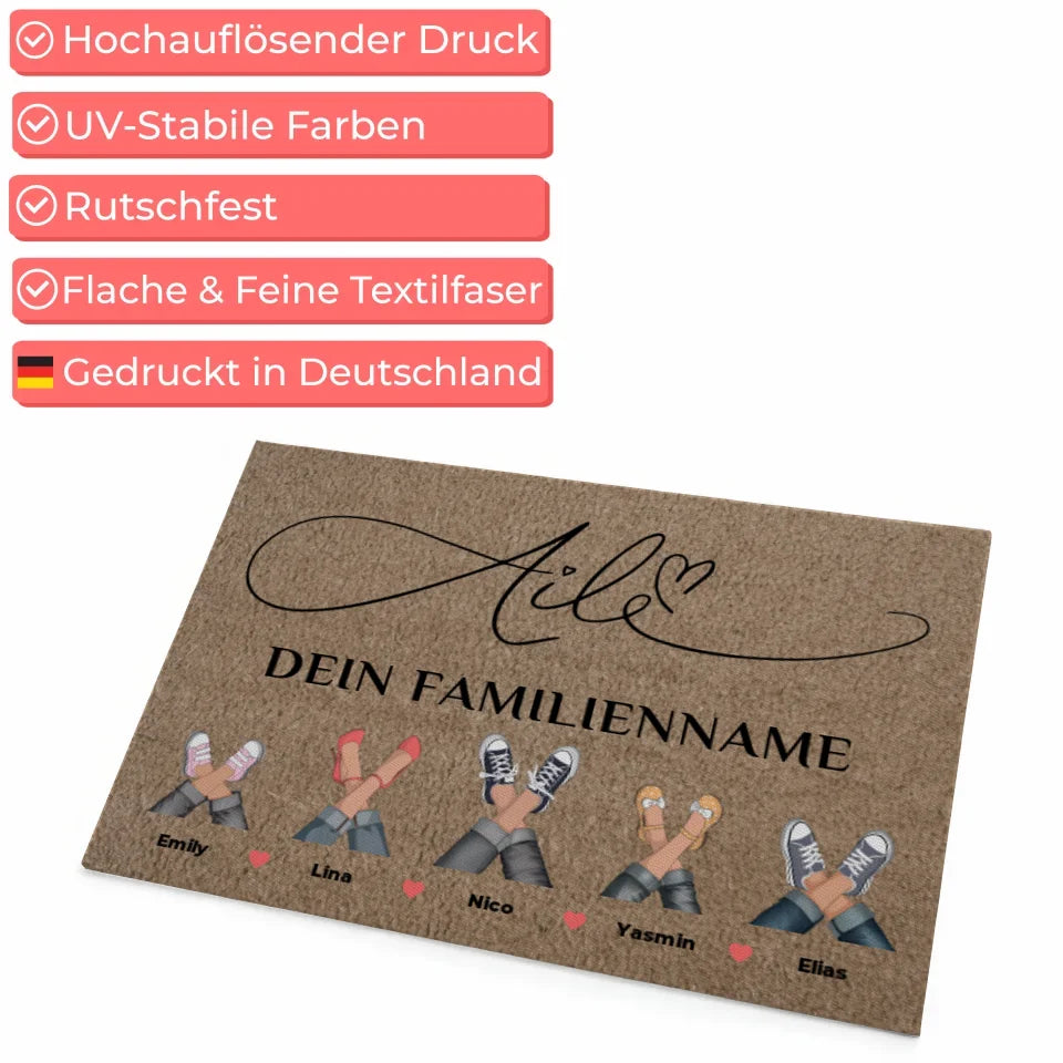 Familien Fussmatte mit Namen Aile Braun Hell personalisiert 4