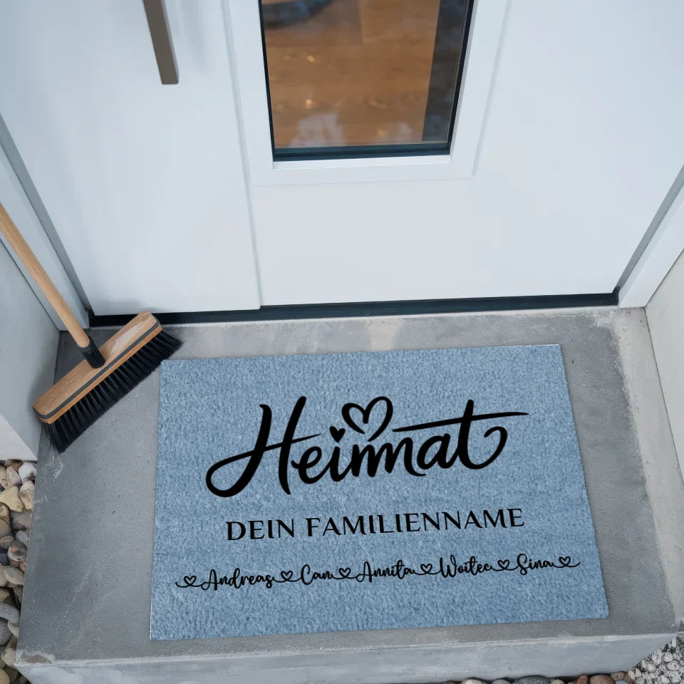 Personalisierte Fußmatte Familie Heimat Blau für Ihr Zuhause