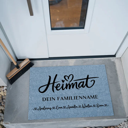 Personalisierte Fußmatte Familie Heimat Blau für Ihr Zuhause