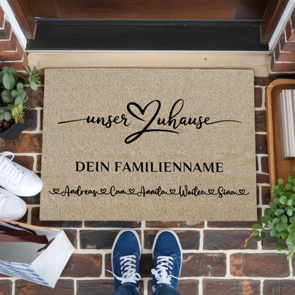 Personalisierte Familie Fußmatte mit Namen Beige Unser Zuhause dekorativ