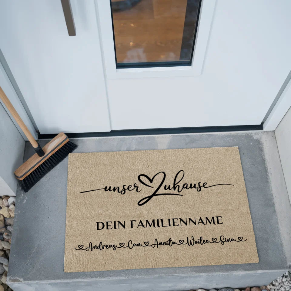 Personalisierte Familie Fußmatte mit Namen Beige Unser Zuhause dekorativ