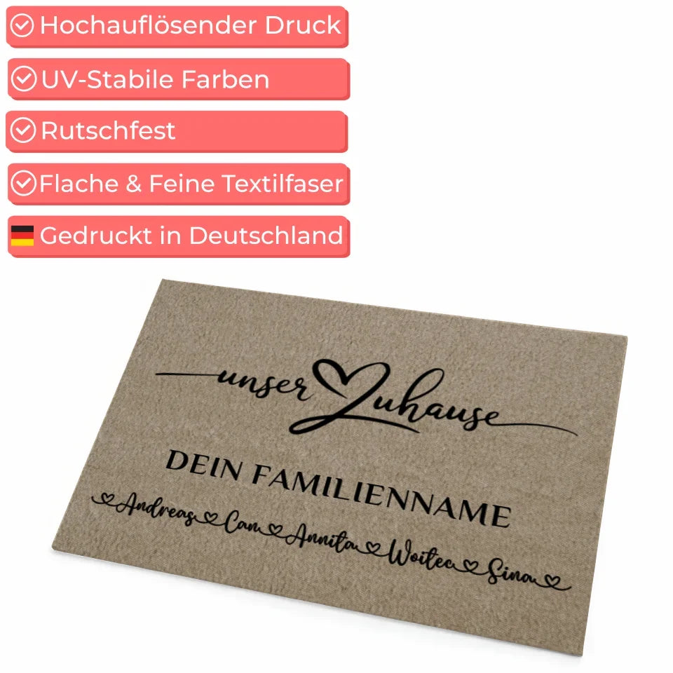 Personalisierte Familie Fußmatte mit Namen Beige Unser Zuhause dekorativ