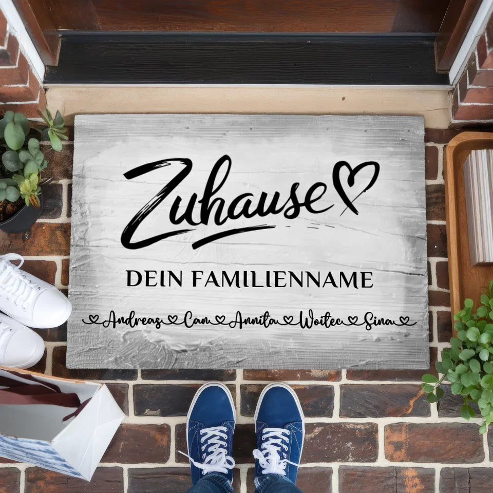 Personalisierte Fußmatte Vintage Holz Grau für Zuhause