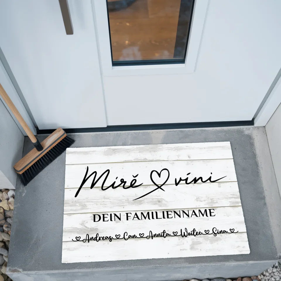 Fußmatte personalisiert Vintage Weiß Mirë Se Vini Willkommen