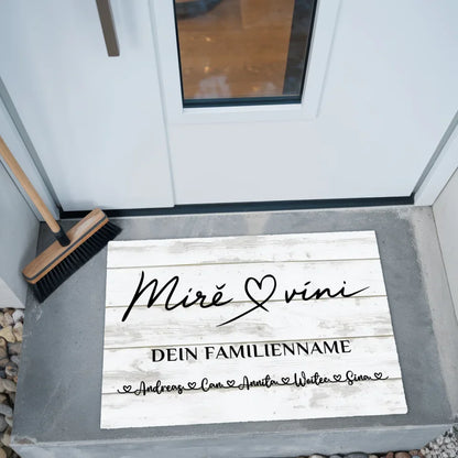 Fußmatte personalisiert Vintage Weiß Mirë Se Vini Willkommen