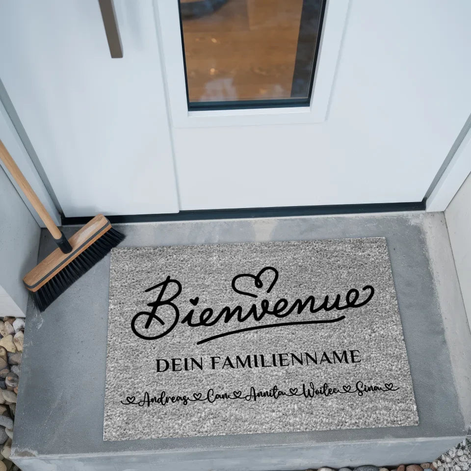 Personalisierte Familien Fußmatte Grau Willkommen Tervetuloa 2