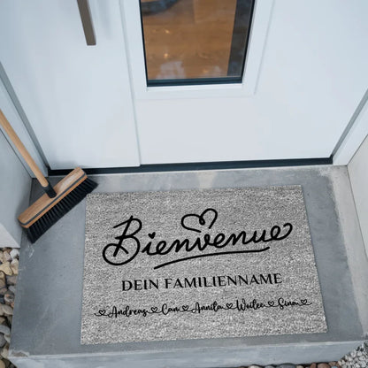 Personalisierte Familien Fußmatte Grau Willkommen Tervetuloa 2