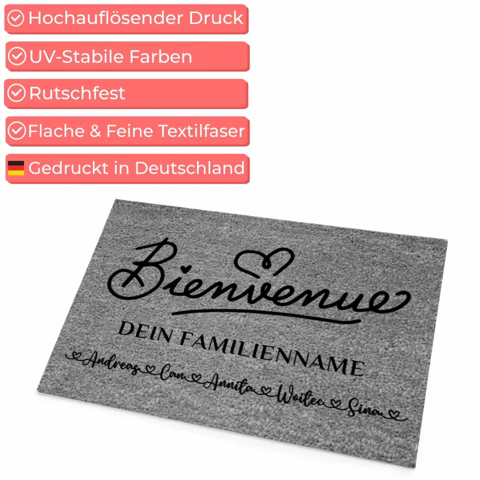 Personalisierte Familien Fußmatte Grau Willkommen Tervetuloa 4