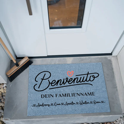 Familien Fußmatte mit Namen Willkommen auf Italienisch Benvenuto Blau 2